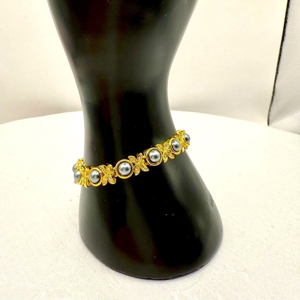 Elegant Gold Tone with Faux Black Pearls and Diamonds